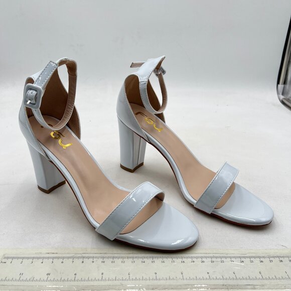 FSJ Light Blue Open Round Toe Block Heel Sandals with Ankle Strap - Picture 4 of 8